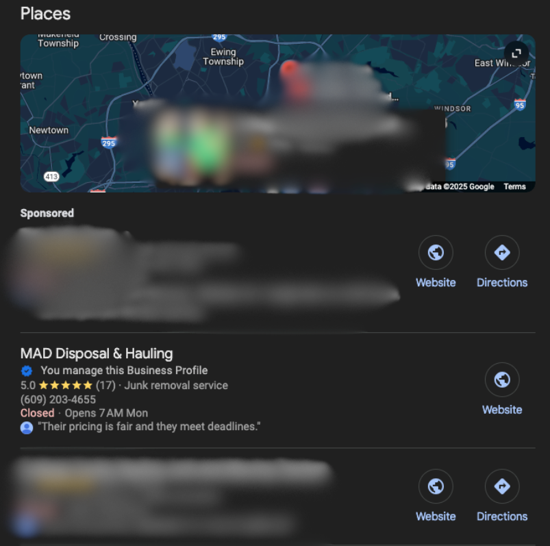 MAD Disposal & Hauling — Google Business Ranking in Hamilton, NJ