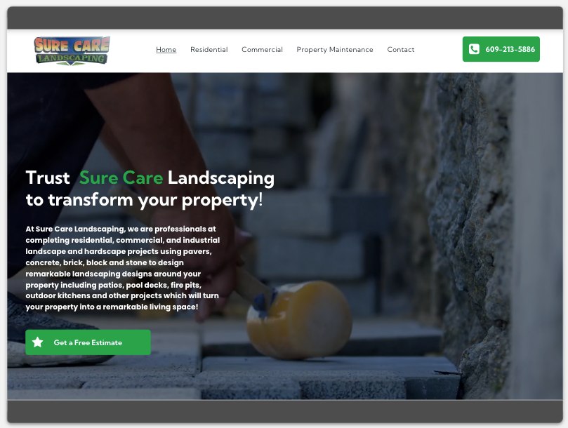 Sure Care Landscaping — Website Build in Monroe, NJ